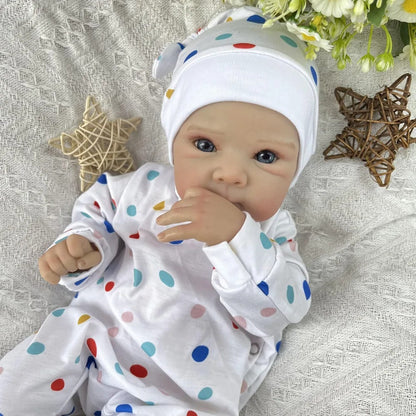 45 cm niedliche Bettie Reborn-Puppe mit offenen Augen Mädchen im gepunkteten Jumpsuit