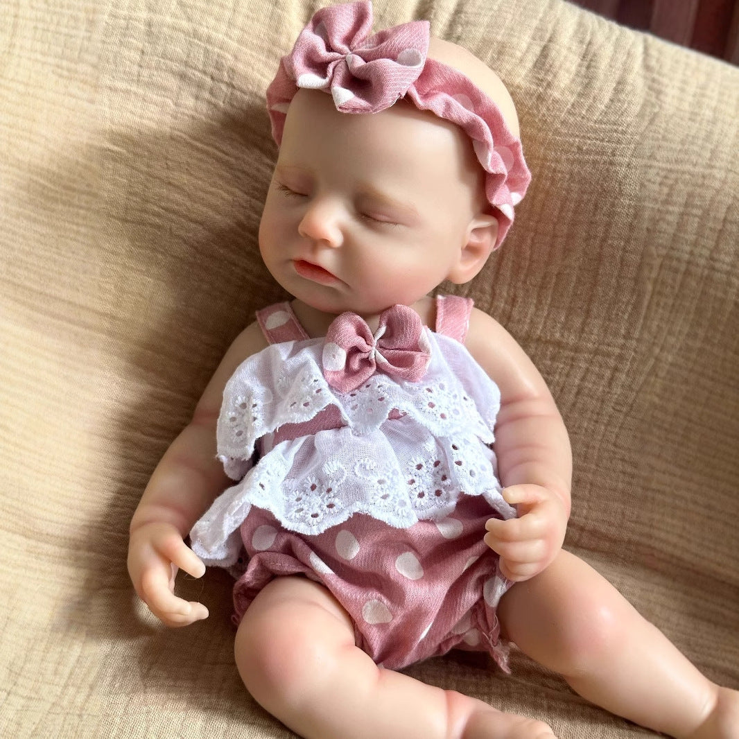 30cm lebensechte Reborn Puppe aus Vollsilikon mit geschlossenen Augen – Mädchen Loulou