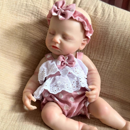 30cm lebensechte Reborn Puppe aus Vollsilikon mit geschlossenen Augen – Mädchen Loulou