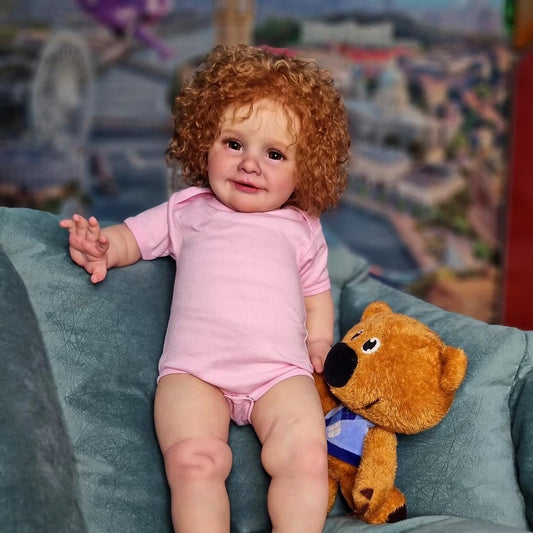 66 cm Reborn-Puppe mit offenen Augen lockigem Haar und rosa Kleidung - Zoe