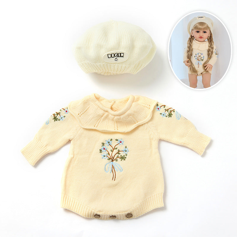 Bestickter Strampler & Mütze zweiteiliges Set für 55 cm Reborn Puppen