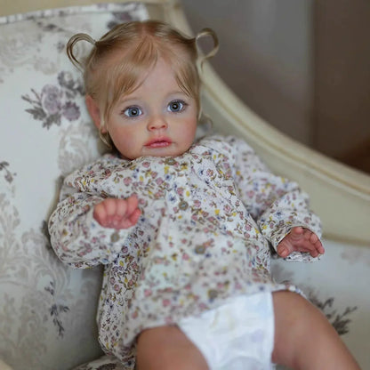60 cm blaue Augen blonde Haare Suesue Reborn Puppe in Blumenkleidung