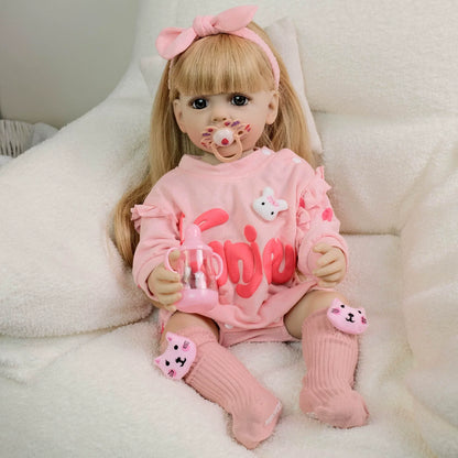 22 Zoll offene Augen lange blonde Haare Reborn Mädchen in rosa Bodysuit-Betty