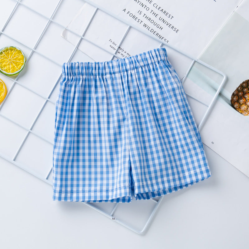 Zweiteiliges Set aus karierten Shorts mit Cartoon-Stickerei und kurzen Ärmeln für Puppen von 56-61 cm