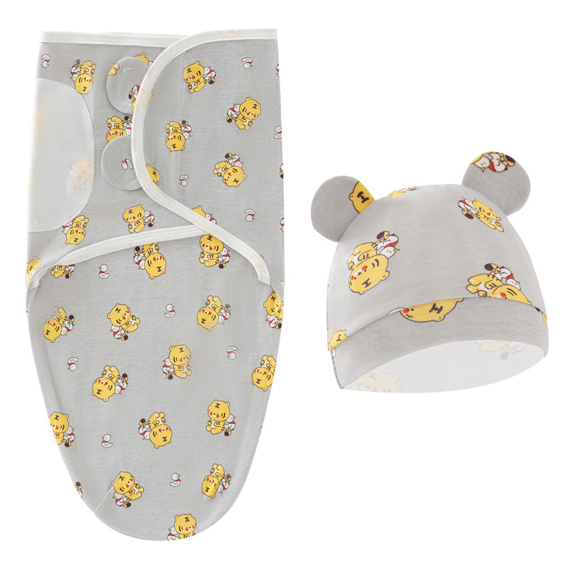 Cartoon Neugeborenen Wickelschlafsack Fötusmütze 2-teiliges Set
