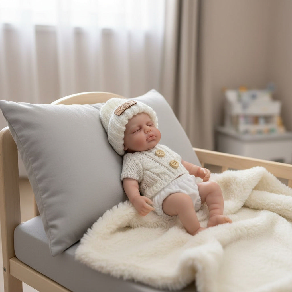 20 cm Loulou Reborn-Babypuppe aus Vollsilikon im weißen Pullover