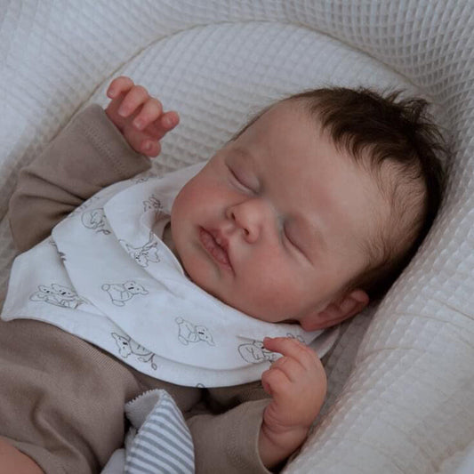20 Zoll Reborn Puppe Junge mit geschlossenen Augen und braunen Haaren