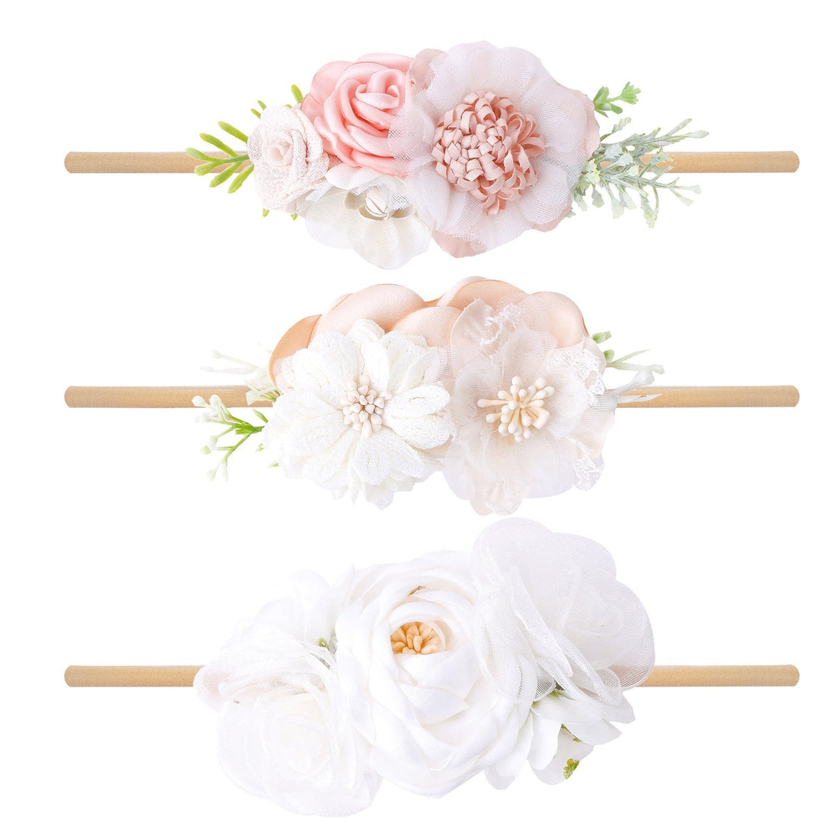 Elastisches Blumen-Baby-Stirnband im frischen Hirtenstil 3-teiliges Set