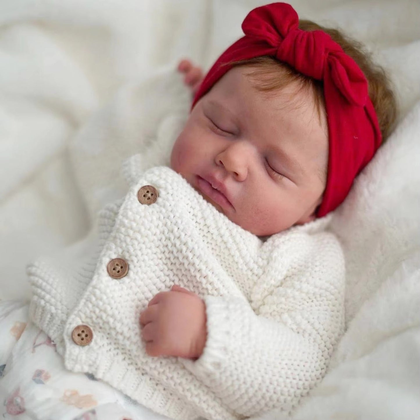 50 cm realistische Loulou Reborn Babypuppe mit geschlossenen Augen in weißer Kleidung