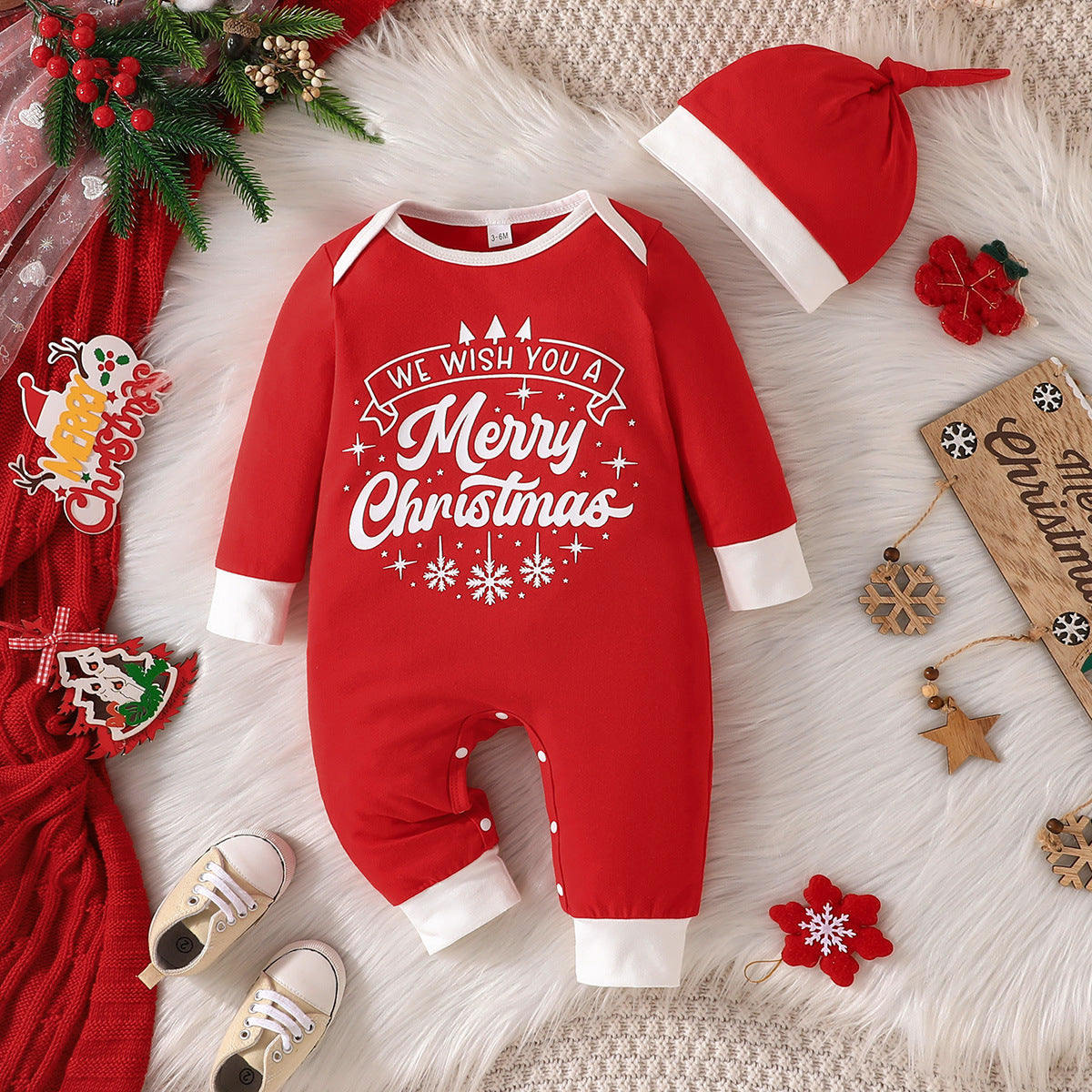 Weihnachtsstrampler und Mütze 2-teiliges Set für 22-24 Zoll Reborn-Puppen