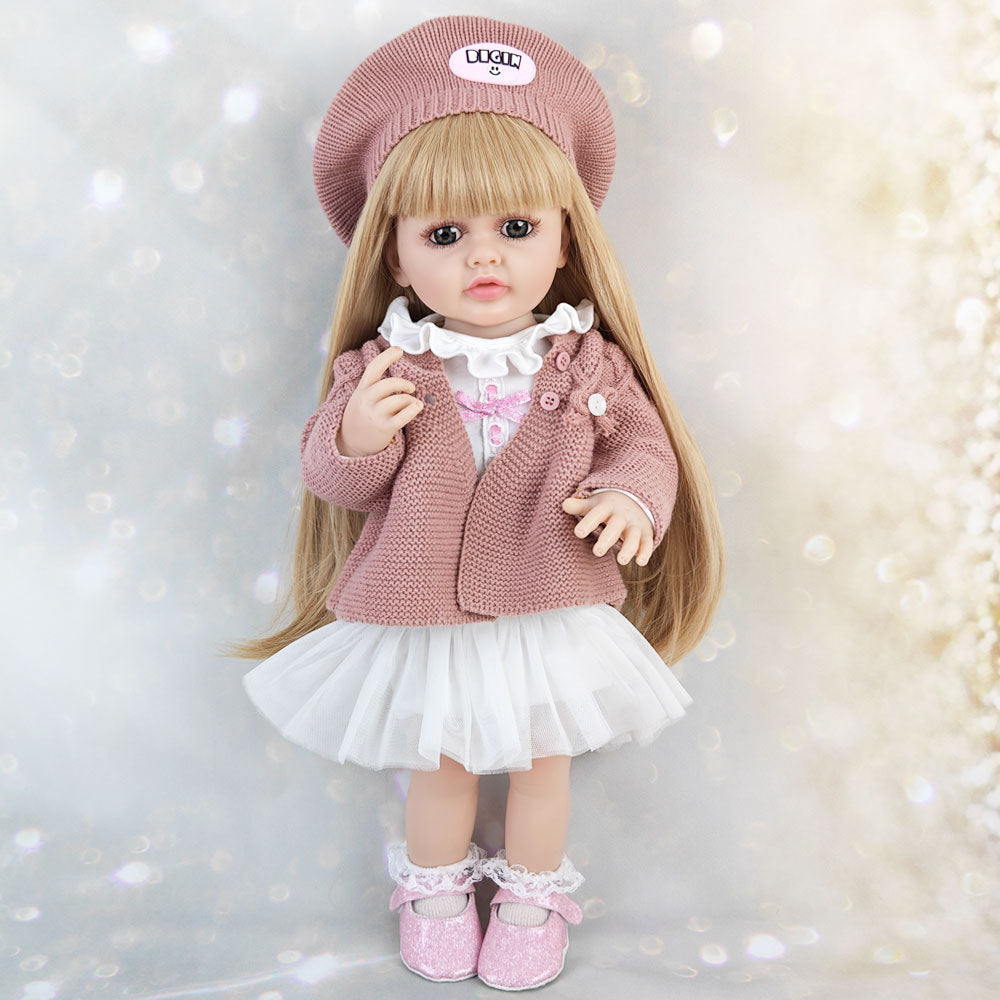 22 Zoll offene Augen lange Haare Reborn Baby Mädchen mit Pullover -Betty