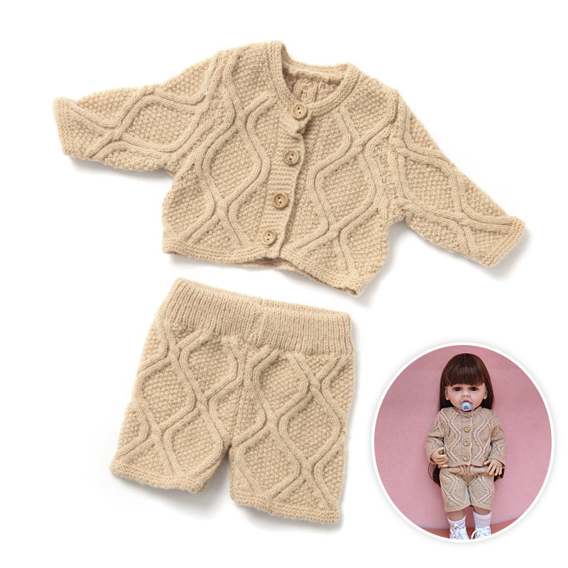 Zweiteiliges Strickset (Oberteil & Hose) für 55 cm Reborn Puppen