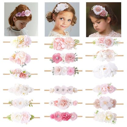 Elastisches Blumen-Baby-Stirnband im frischen Hirtenstil 3-teiliges Set