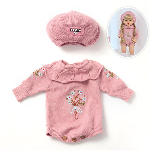 Bestickter Strampler & Mütze zweiteiliges Set für 55 cm Reborn Puppen