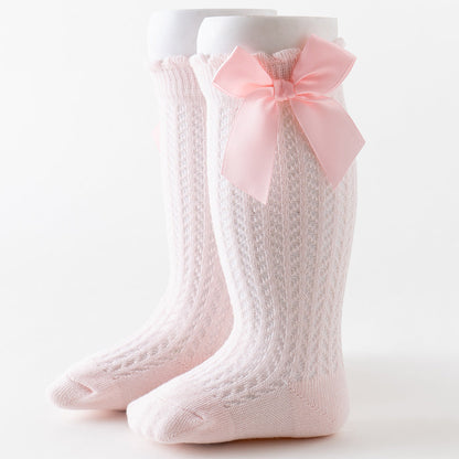 Oberschenkelhohe Netzsocken mit großer Schleife für Kinder