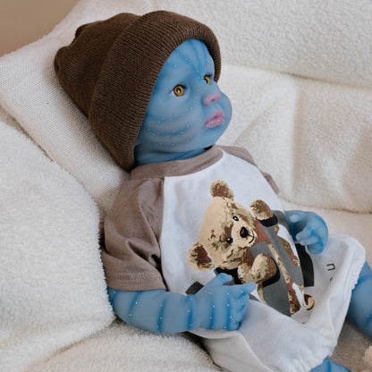 19 Zoll Loulou Reborn Baby Avatar Figur mit offenen Augen im Bärenkostüm