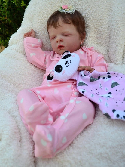 19 Zoll Reborn-Puppe mit geschlossenen Augen und kurzen Haaren in rosa Kleidung - Louisa