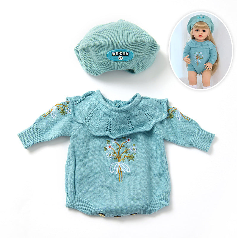 Bestickter Strampler & Mütze zweiteiliges Set für 55 cm Reborn Puppen