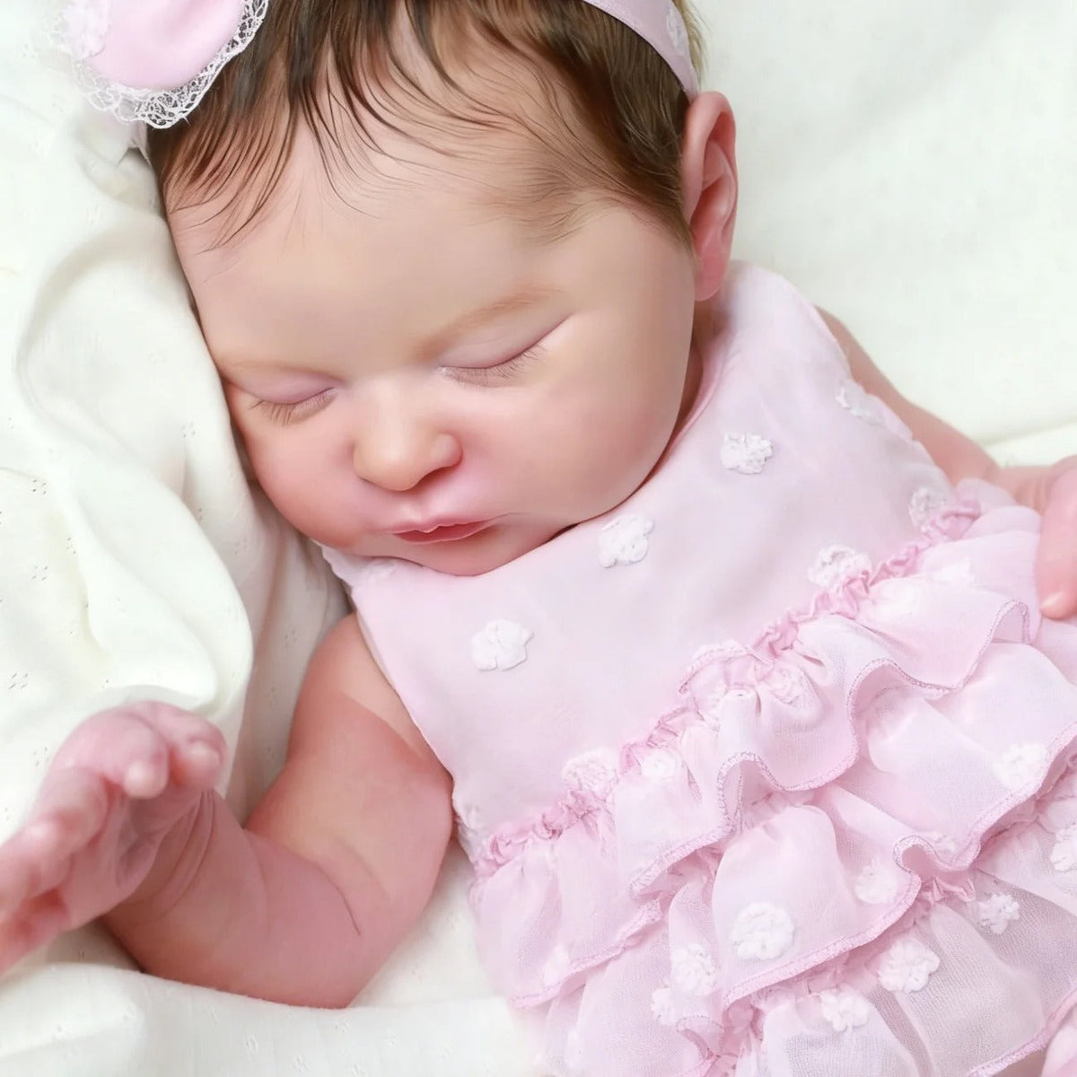 20 Zoll lebensecht wirkendes Reborn-Baby-Mädchen Laura mit geschlossenen Augen und kurzem Haar im rosa Kleid