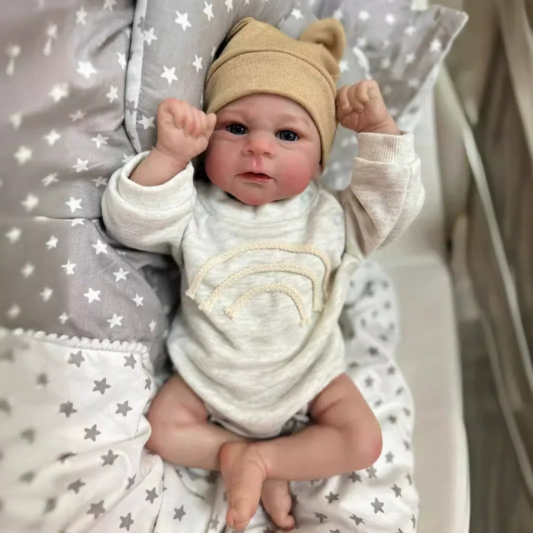 19 Zoll offene Augen weicher Körper Reborn Baby in grauer Kleidung - Elijah
