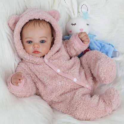 48 cm Reborn Babypuppen Meadow mit blauen Augen in Plüschkleidung