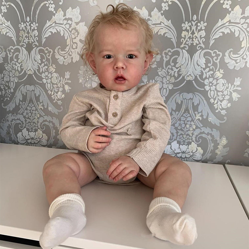 20 Zoll Paul Reborn Puppe mit kurzen blonden Haaren und offenen Augen