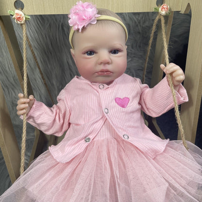 20 Zoll lebensechte Reborn-Puppen mit offenen Augen Mädchen in rosa Kleidung - Loulou