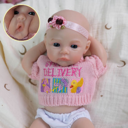 30 cm weiche Silikon-Reborn-Babypuppe Mädchen Meadow im rosa Pullover