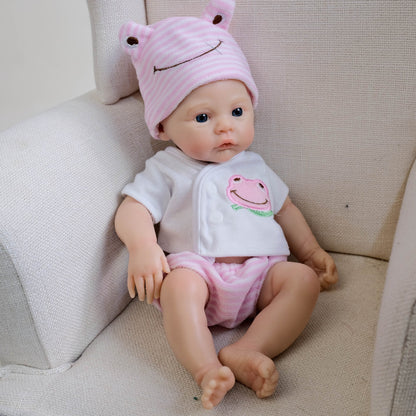 30 cm weiches Silikon-Reborn-Baby Mädchen mit blauen Augen und rosa Kleidung