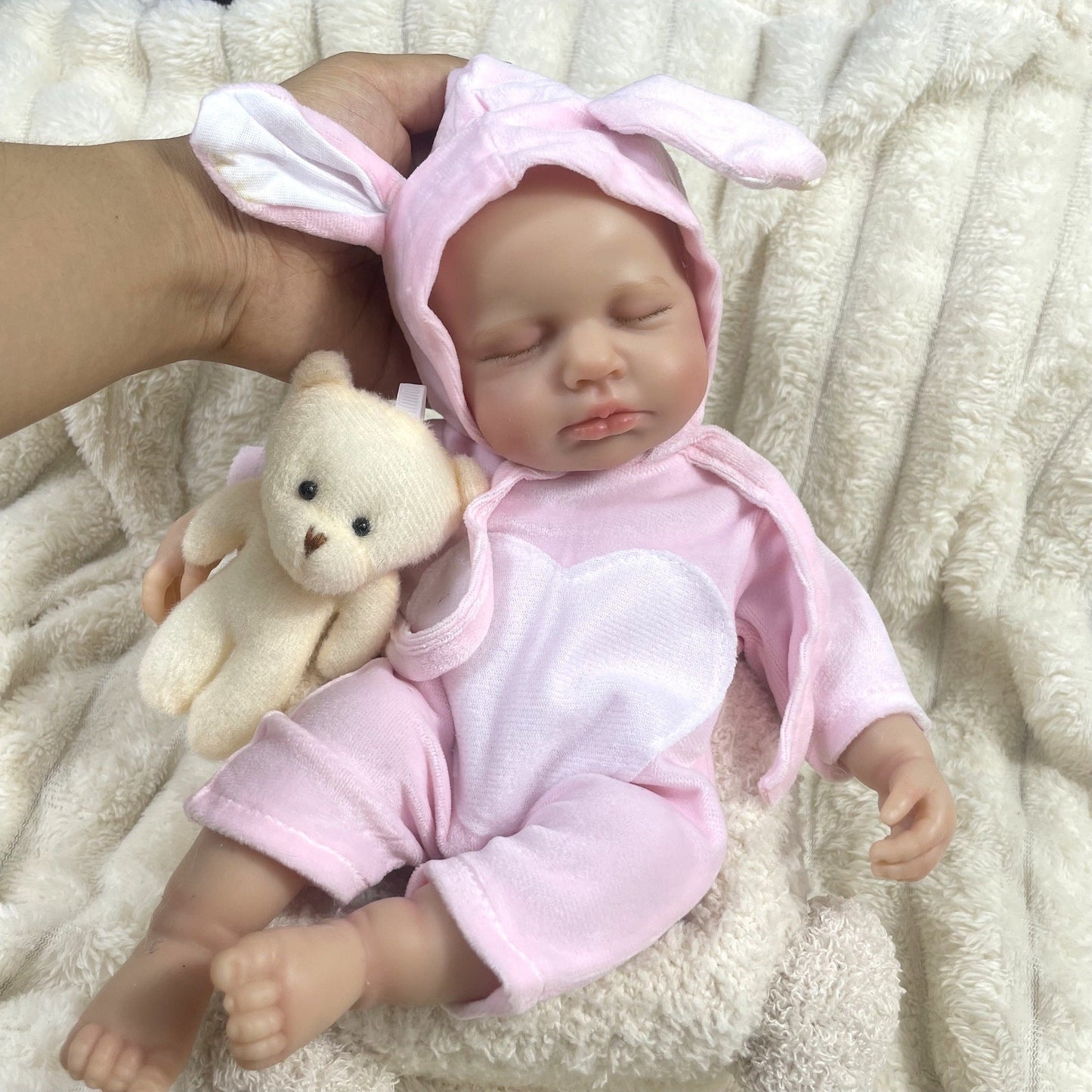 30 cm vollsilikone schlafende Loulou-Reborn-Puppe Mädchen in rosa Kleidung
