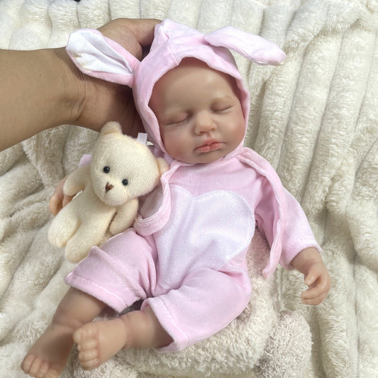 30 cm vollsilikone schlafende Loulou-Reborn-Puppe Mädchen in rosa Kleidung