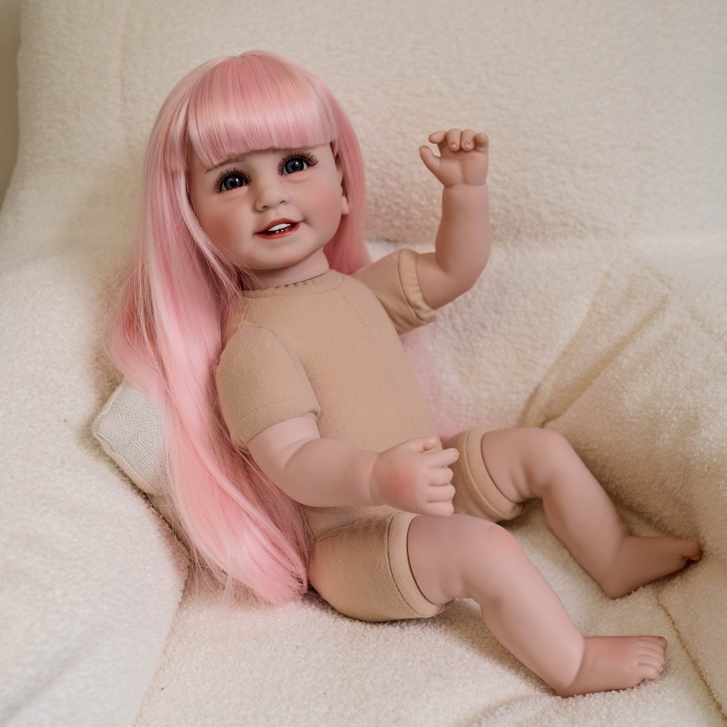 22 Zoll offene Augen lange rosa Haare Reborn Puppe Mädchen
