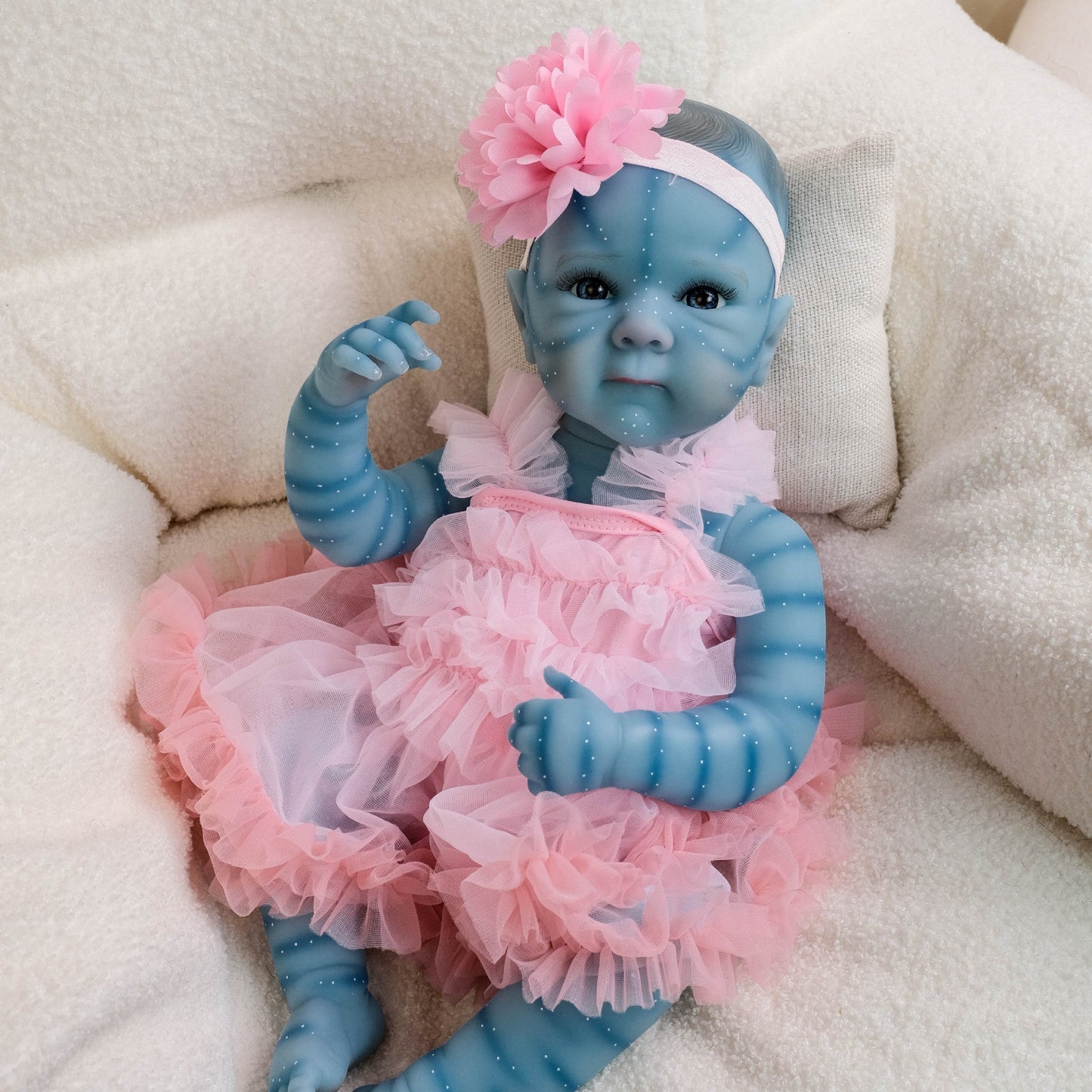18 Zoll Bettie Reborn Avatar-Puppe mit offenen Augen im rosa Kleid