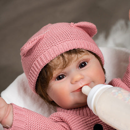 20 Zoll lebensechte Reborn-Puppe mit braunen Haaren und offenen Augen, Mädchen Maddie