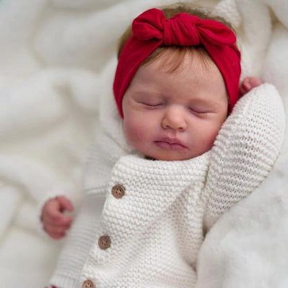 50 cm realistische Loulou Reborn Babypuppe mit geschlossenen Augen in weißer Kleidung