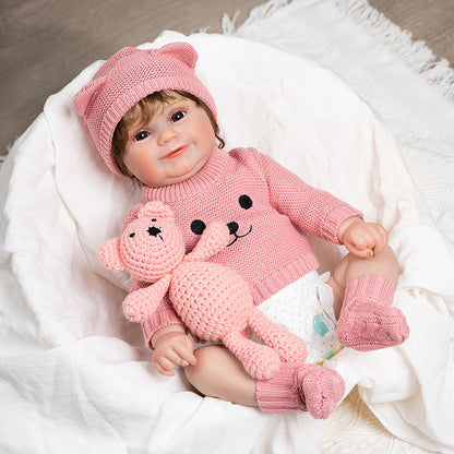 20 Zoll lebensechte Reborn-Puppe mit braunen Haaren und offenen Augen, Mädchen Maddie
