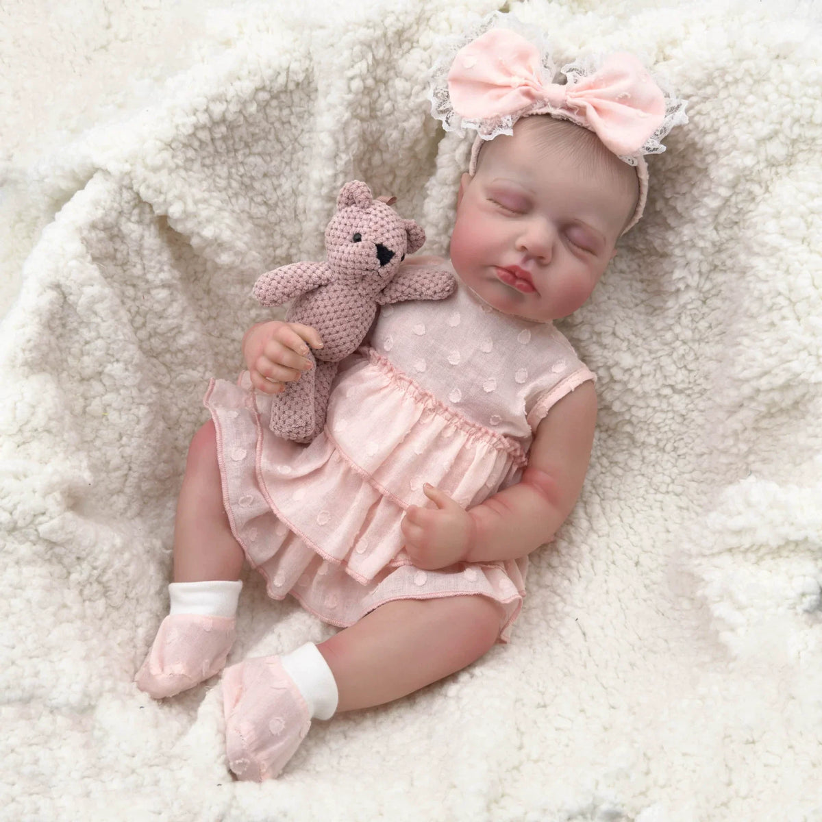 20 Zoll realistische Reborn Babypuppen mit geschlossenen Augen Mädchen im rosa Kleid - Loulou