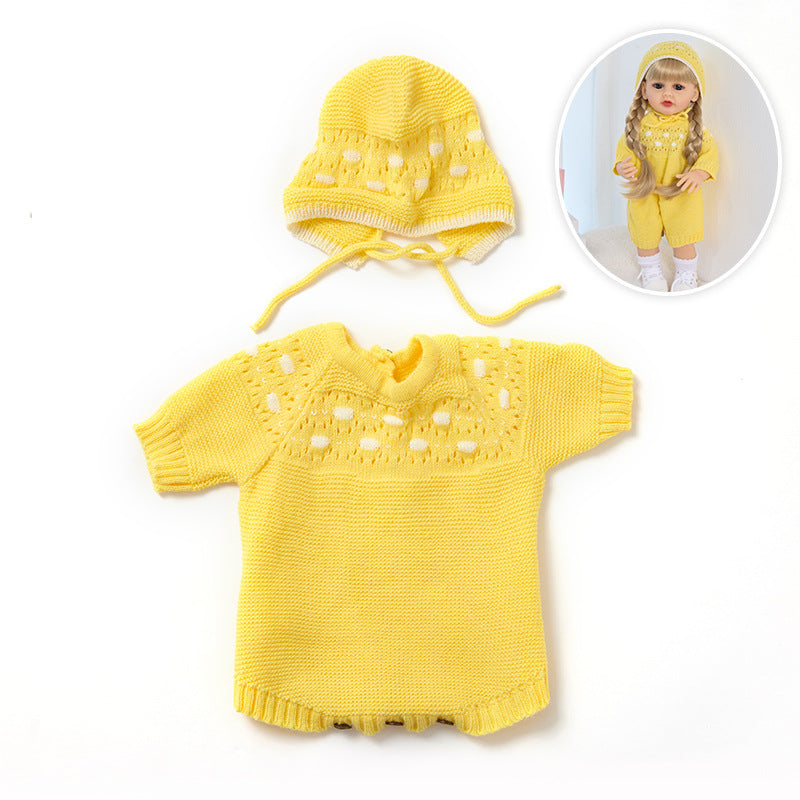 Gepunkteter Strickstrampler & Mütze 2-teiliges Set für 55 cm Reborn Puppen