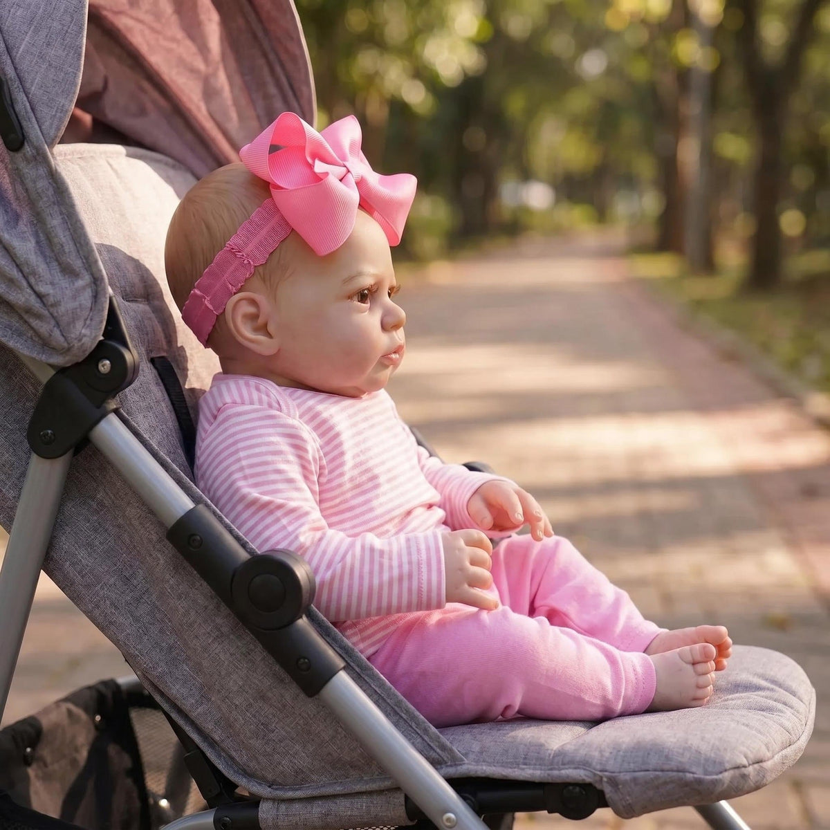 19 Zoll Heron Reborn Puppe mit offenen Augen in rosa gestreiften Outfits
