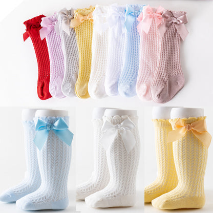 Oberschenkelhohe Netzsocken mit großer Schleife für Kinder