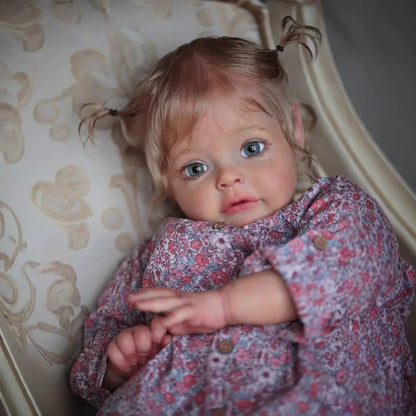 60 cm offene Augen blondes Haar Suesue Reborn-Puppe in lila Blumenkleidung