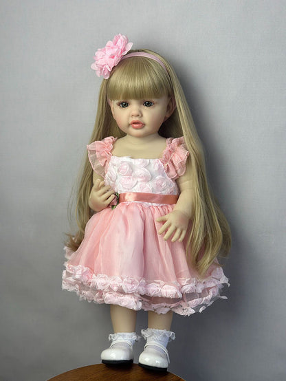 22 Zoll langes blondes Haar Reborn Puppe Mädchen im rosa Kleid-Betty