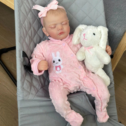 48 cm lebensechte Sam-Reborn Puppe mit weichem Körper in rosa Kleidung
