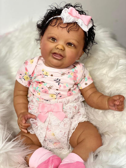 Bonnie 24 Zoll/60 cm Reborn Puppe mit offenen Augen und dunkler Haut - Kodi
