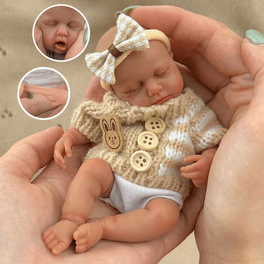 15 cm Silikon Reborn Puppe Loulou mit dunkler Haut und Pullover