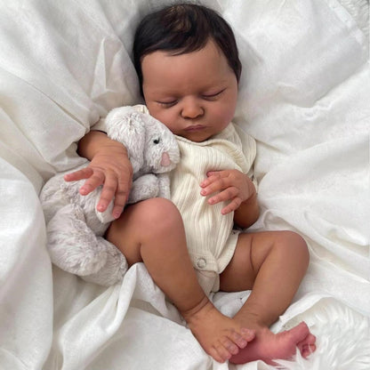 20 Zoll lebensechte Reborn-Puppe mit geschlossenen Augen und dunkler Haut - Laura
