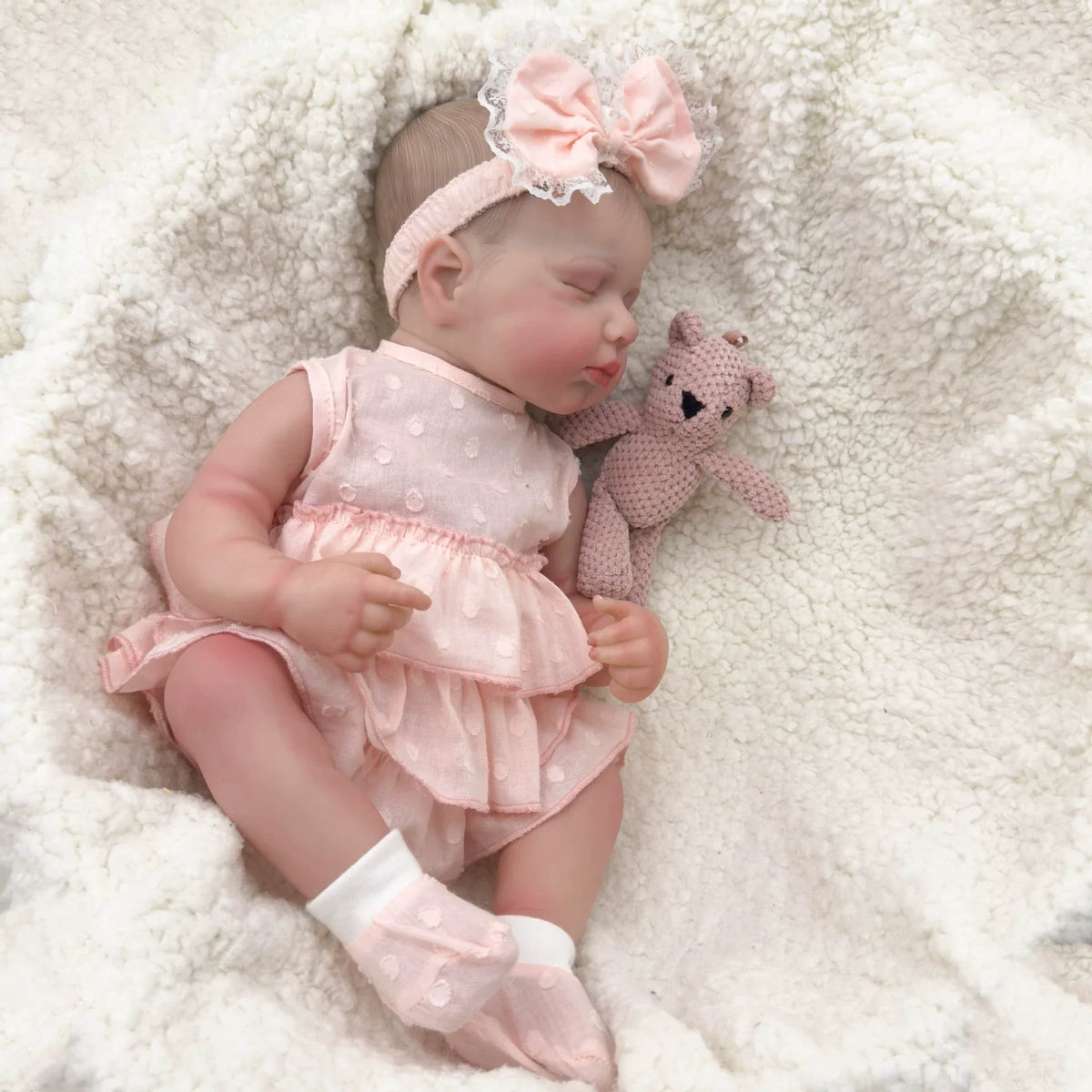 20 Zoll realistische Reborn Babypuppen mit geschlossenen Augen Mädchen im rosa Kleid - Loulou