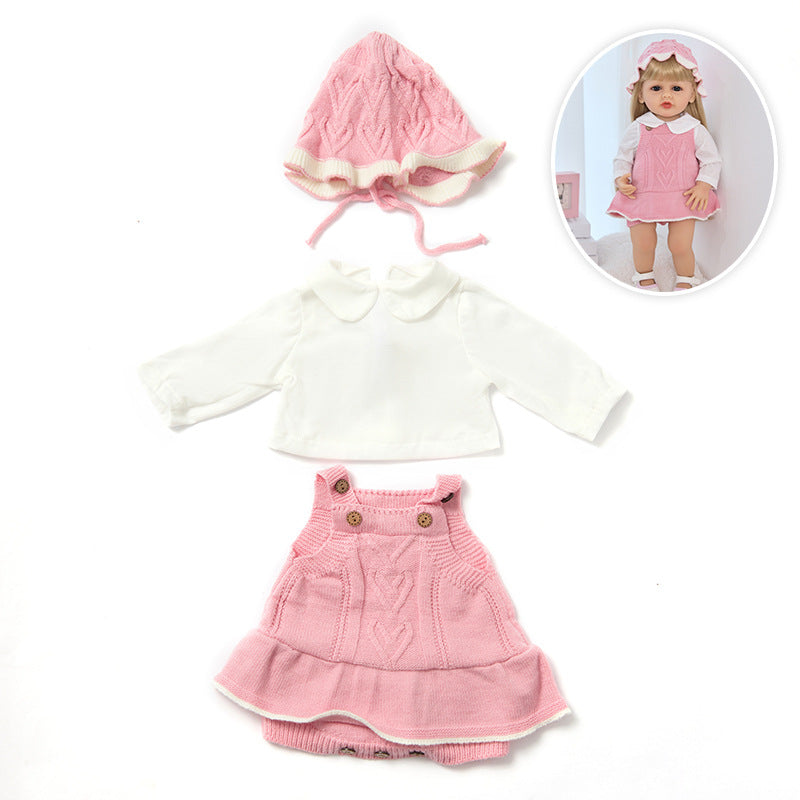 3-teiliges Set: Strickkleid Oberteil und Mütze für 55 cm Reborn Puppen
