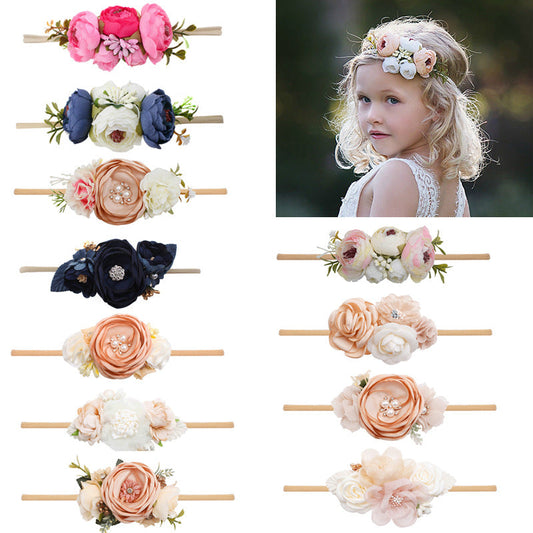 Pastoral elastisches Nylon-Blumen-Baby-Stirnband
