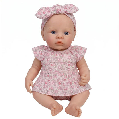 45 cm realistische Reborn Puppe aus Vollsilikon Mädchen im Blumenkleid -Meadow